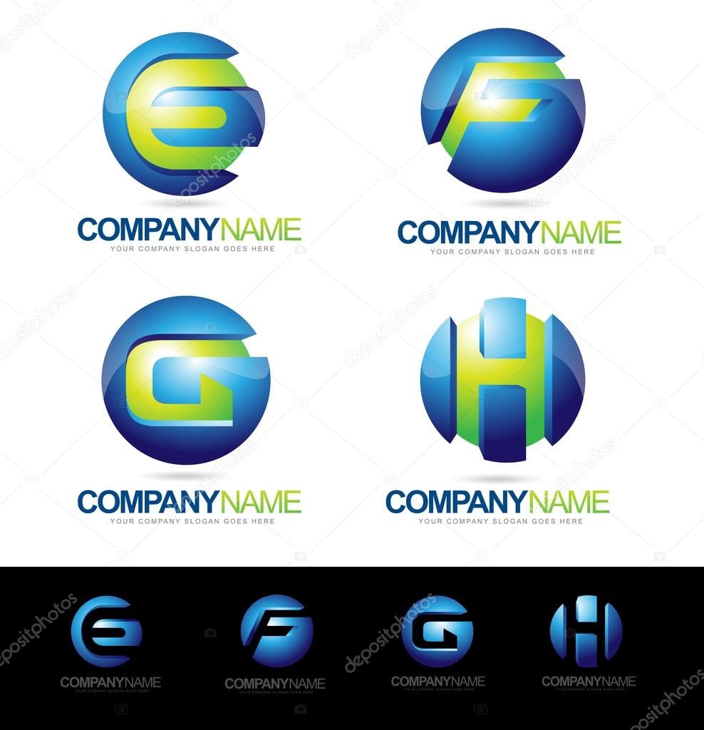 Letter Logo Designs. Creative abstract vector letter E F G H icons with blue and green colors.