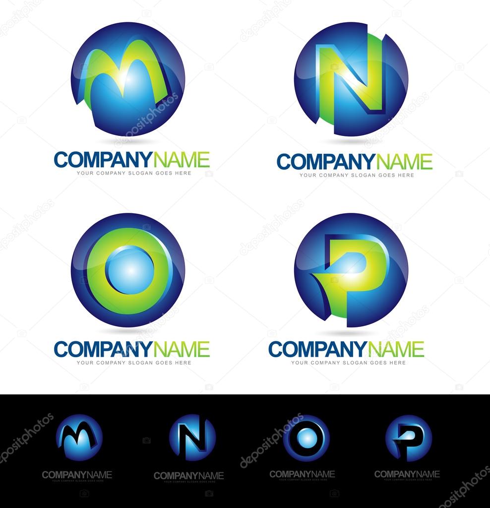 Letter Logo Designs. Creative abstract vector letter M N O P icons with blue and green colors.
