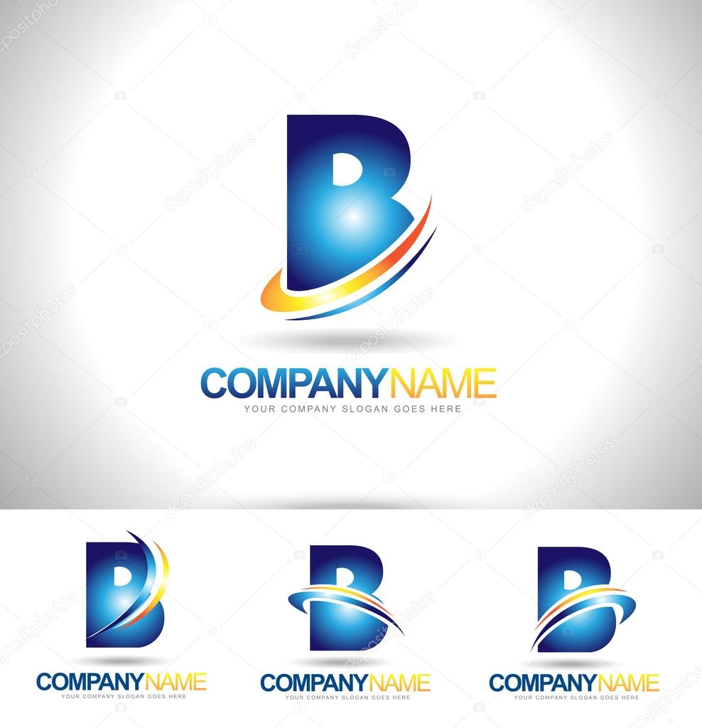 Letter B Logo Designs. Creative abstract vector letter B icons with blue orange and green colors.