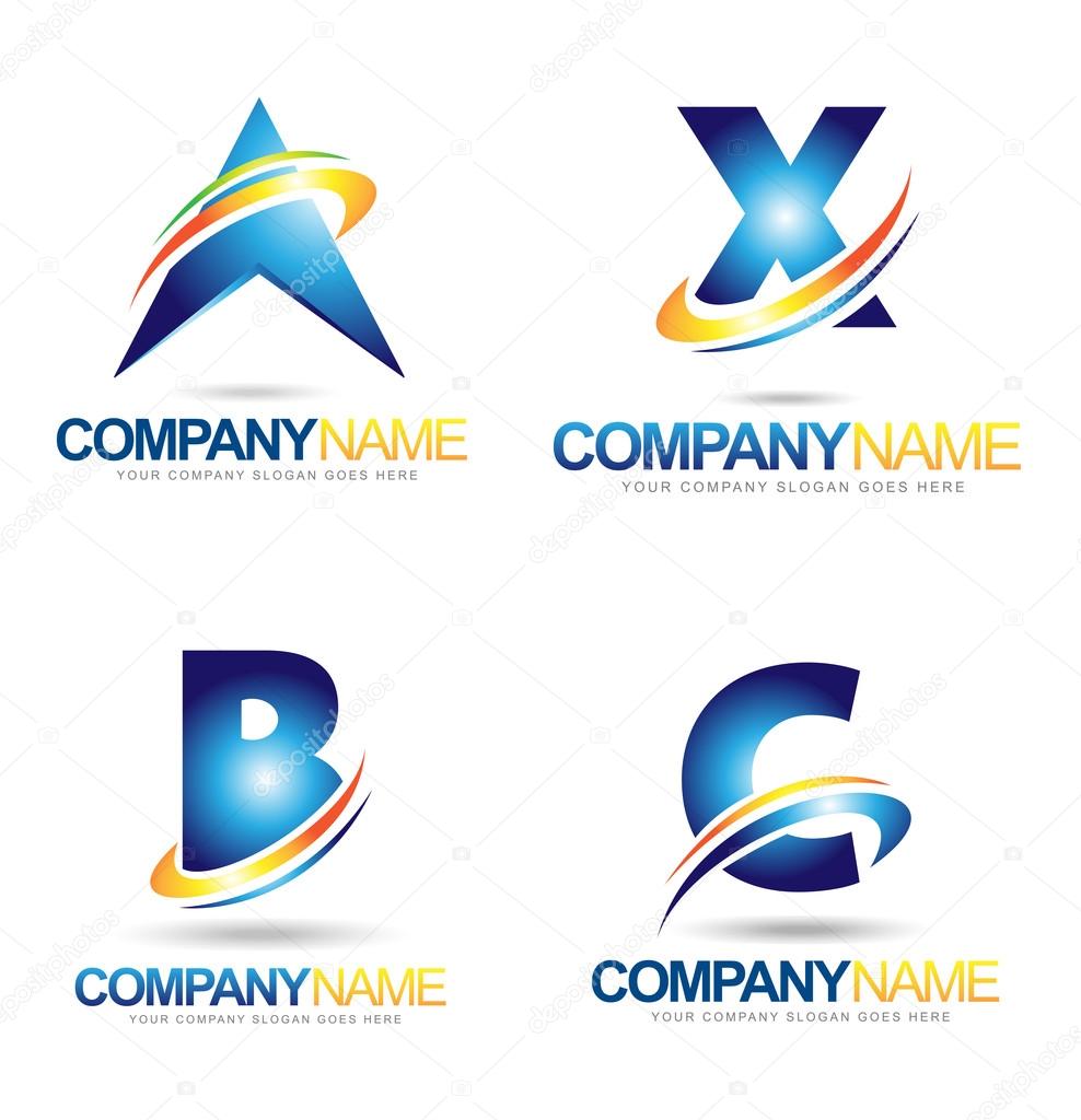 Letter Logo Designs. Creative abstract vector letter icons with blue orange and green colors.