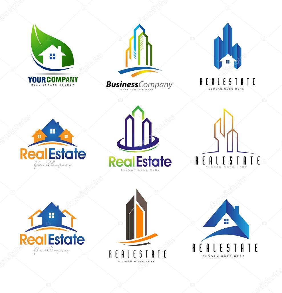 Real Estate Logo Design Set. Creative abstract real estate icons.