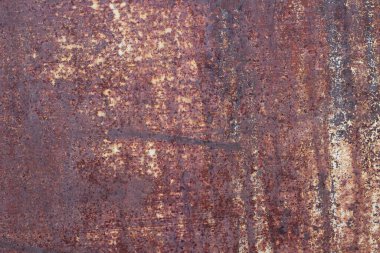 Paslı arka plan, yakın plan paslı kırmızı metal yıpranmış eski yüzey. 