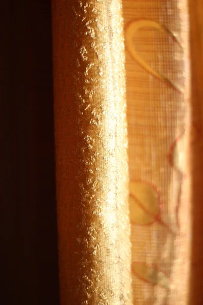 Cortinas Textura Close Têxtil Design Golden Colored Fabric Luz Sol — Fotografia de Stock