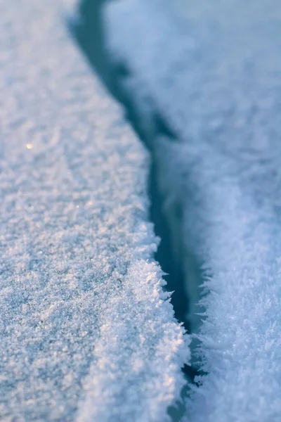 Río Agrietado Hielo Heladas Primer Plano Invierno Nieve Superficie Fondo — Foto de Stock