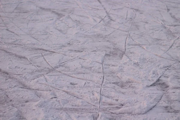 Surface of Ice Rink in Snow with Skate Tracks