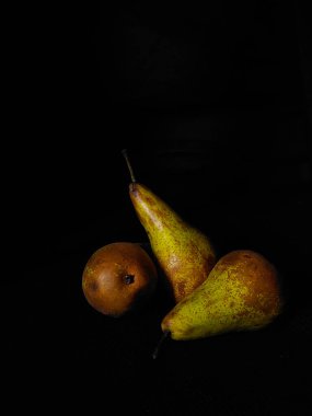 Three Pears Still Life Close-up Black Background
