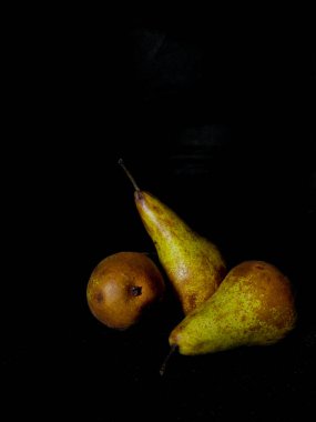 Three Pears Still Life Close-up Black Background