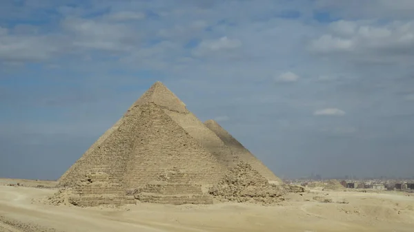 Giza Piramidy Krajobraz Historyczne Piramidy Egipskie — Zdjęcie stockowe