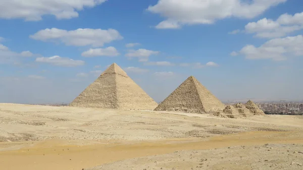 Giza Piramidy Krajobraz Historyczne Piramidy Egipskie — Zdjęcie stockowe