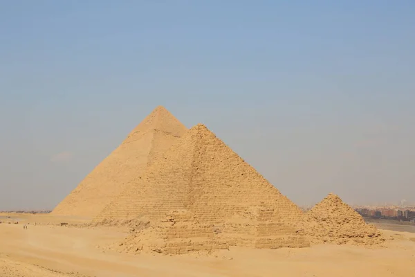 Kép Nagy Történelmi Piramisok Gíza Fény Nap Egyik Hét Csodája — Stock Fotó