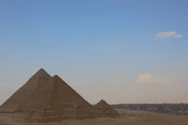 Bild Fem Stora Historiska Pyramiderna Giza Dagens Ljus Ett Världens — Stockfoto