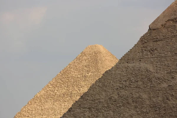Retrato Pirâmide Rei Khufu Pirâmide Rei Khafre Pirâmides Históricas Grandes — Fotografia de Stock