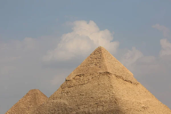 Retrato Pirâmide Rei Khufu Pirâmide Rei Khafre Pirâmides Históricas Grandes — Fotografia de Stock