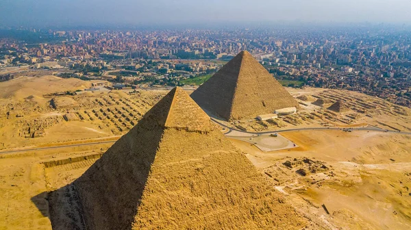 Uitzicht Vanuit Lucht Gizeh Piramides Landschap Historische Egyptische Piramides Neergeschoten — Stockfoto