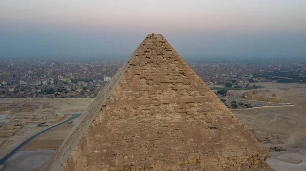 Widok Lotu Ptaka Giza Piramidy Krajobraz Historyczne Piramidy Egipskie Wystrzelone — Zdjęcie stockowe