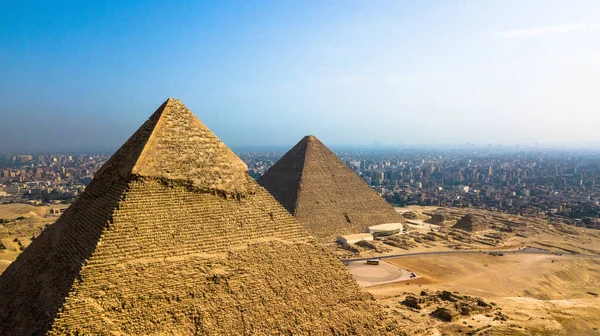 Uitzicht Vanuit Lucht Gizeh Piramides Landschap Historische Egyptische Piramides Neergeschoten — Stockfoto