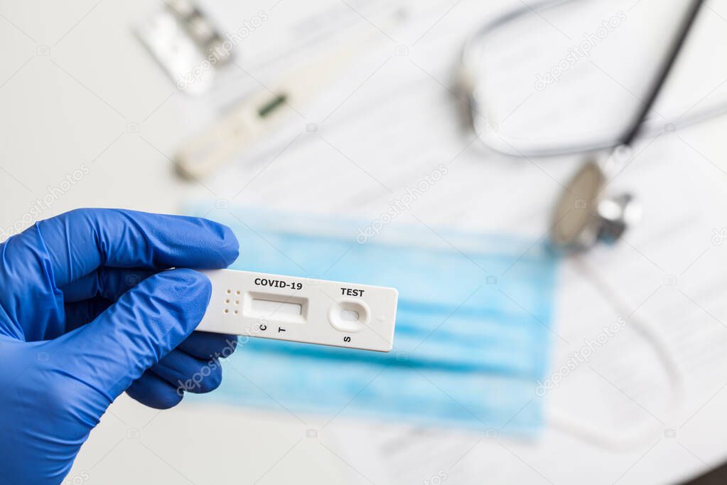 COVID-19 virus disease healthcare check,Coronavirus global pandemic outbreak crisis,Rapid Strep Test RST kit,Quick Antigen Detection Testing RADT,patient fast antibody specimen serological analysis