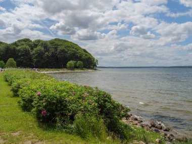 Almanya 'daki plaj ve gluecksburg kalesi.