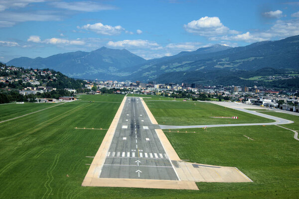 Runway strip of the Innsbruck international airport in Austria 5.7.2020