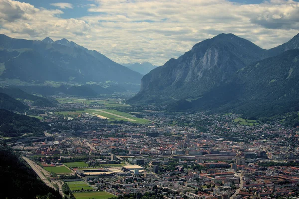 Innsbruck Centro Cidade Tirol Áustria Visto Pequeno Avião 2020 — Fotografia de Stock
