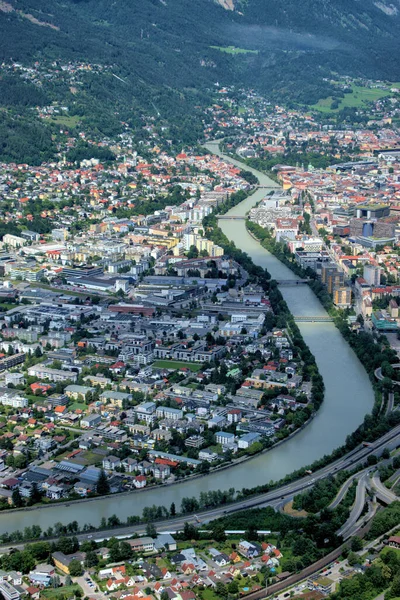 Innsbruck Innenstadt Tirol Österreich Vom Kleinflugzeug Aus Gesehen 2020 — Stockfoto