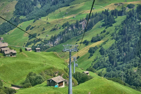 Gondola Leder Upp Bergen Vals Schweiz 2020 — Stockfoto