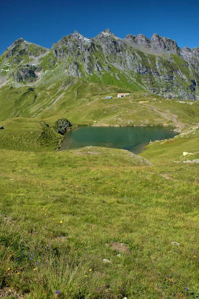 Lago Alpino Idílico Monte Pizol Suiza 2020 — Foto de Stock