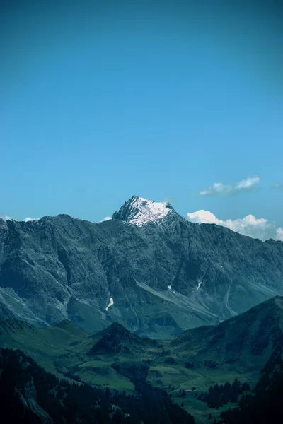 Χιόνι Κάλυψε Βουνό Schesaplana Δει Από Βουνό Pizol Στην Ελβετία — Φωτογραφία Αρχείου