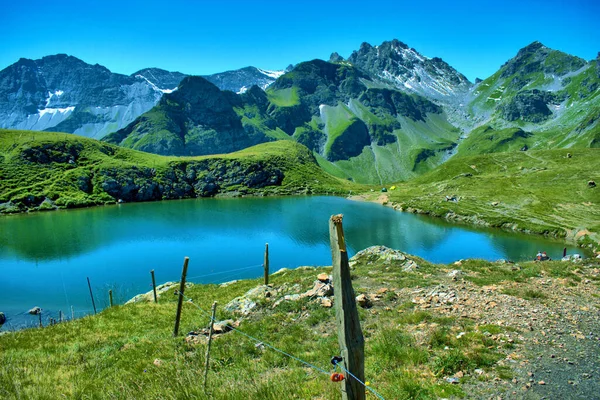 Hermoso Panorama Del Lago Cima Del Monte Pizol Suiza 2020 — Foto de Stock