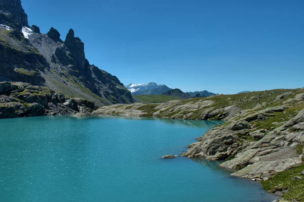 Alpina Sjölandskap Vid Berget Pizol Schweiz 2020 — Stockfoto