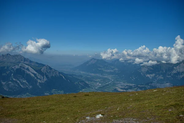 Rhendalen Liechtenstein Och Schweiz Skymtade Från Berget Pizol 2020 — Stockfoto