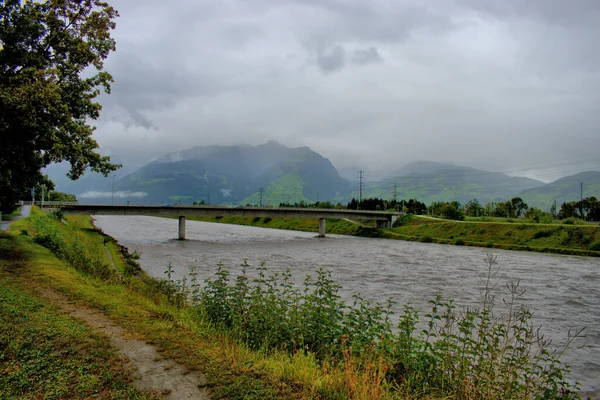 Річка Рейну Затопила Кордон Між Швейцарією Ліхтенштейном 2020 — стокове фото