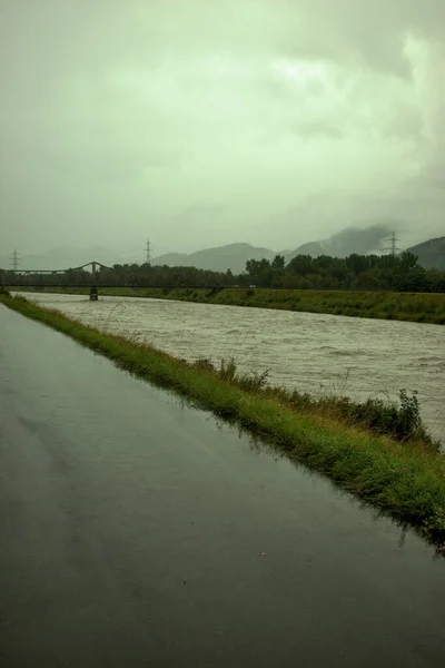 Rhin Inondé Frontière Entre Suisse Liechtenstein 2020 — Photo