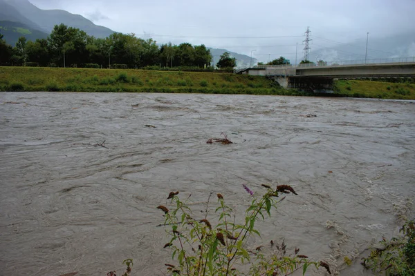 Rhin Inondé Liechtenstein Suisse 2020 — Photo