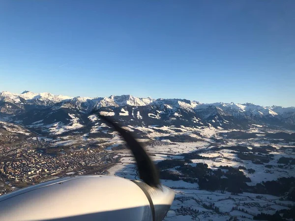 Neve Coberto Montanhas Bávaras Visto Pequeno Avião 2020 — Fotografia de Stock