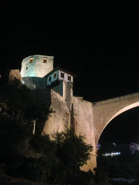 Мостар Боснії Уночі 2015 Року — стокове фото