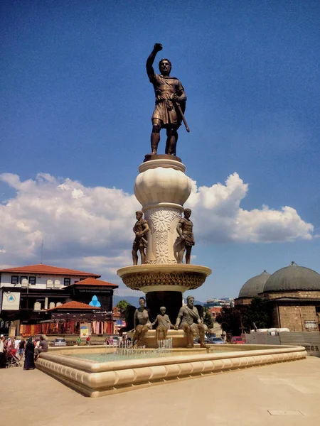 Estátua Alexandre Grande Centro Skopje Macedônia 2015 — Fotografia de Stock