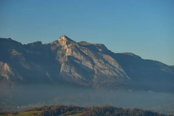Κοιλάδα Του Ρήνου Στο Λιχτενστάιν Και Την Ελβετία Από Planken — Φωτογραφία Αρχείου
