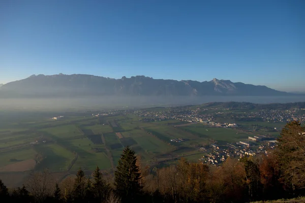 Rýnské Údolí Lichtenštejnsku Švýcarsku Spatřeno Planken 2020 — Stock fotografie