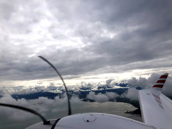 Gyönyörű Felhő Táj Egy Kis Repülőgépről Svájc Felett 2020 — Stock Fotó