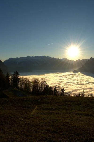 Sea of mist over the rhine valley in Switzerland seen from Triesenberg in Liechtenstein 27.11.2020