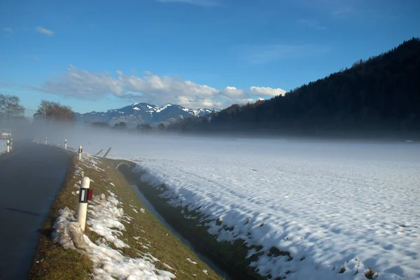 Ruggell Liechtenstein Kış Panoraması 2020 — Stok fotoğraf