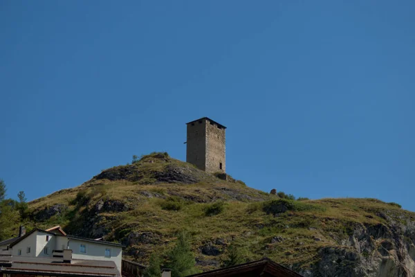 Вид Стародавню Вежу Енгадіні Швейцарія 2020 — стокове фото