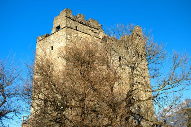 İsviçre 'nin Wartau şehrindeki güzel bir dağ manzarasında tarihi bir yıkıntı 10.1.2021