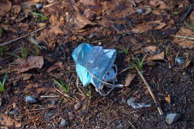 Maskesi Lihtenştayn 'da Vaduz' da bir ormanda yere atıldı. 17.2.2021