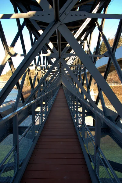 Fascinating Walkway Specific Bridge Construction Rhine River Tamins Switzerland 2021 — Stock Photo, Image