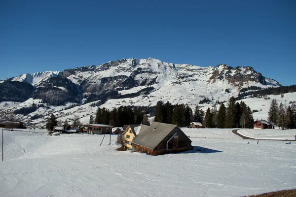 Alpine Winter Scenery Amden Switzerland 2021 — Stockfoto