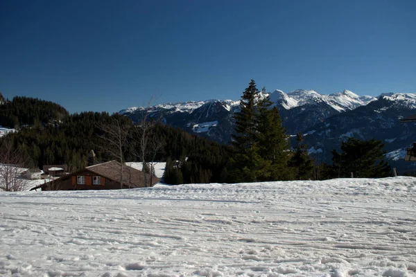 Alpok Téli Táj Amdenben Svájcban 2021 — Stock Fotó
