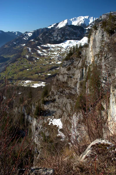 Panorama Montagne Unique Par Une Journée Ensoleillée Amden Suisse 2021 — Photo