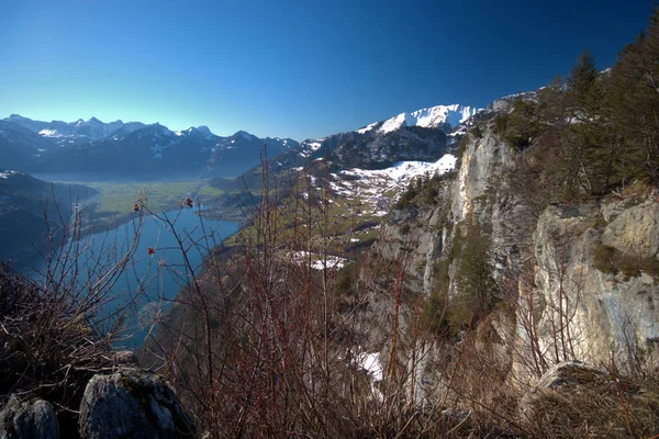 Otrolig Utsikt Över Walensee Och Alperna Från Amden Schweiz 2021 — Stockfoto